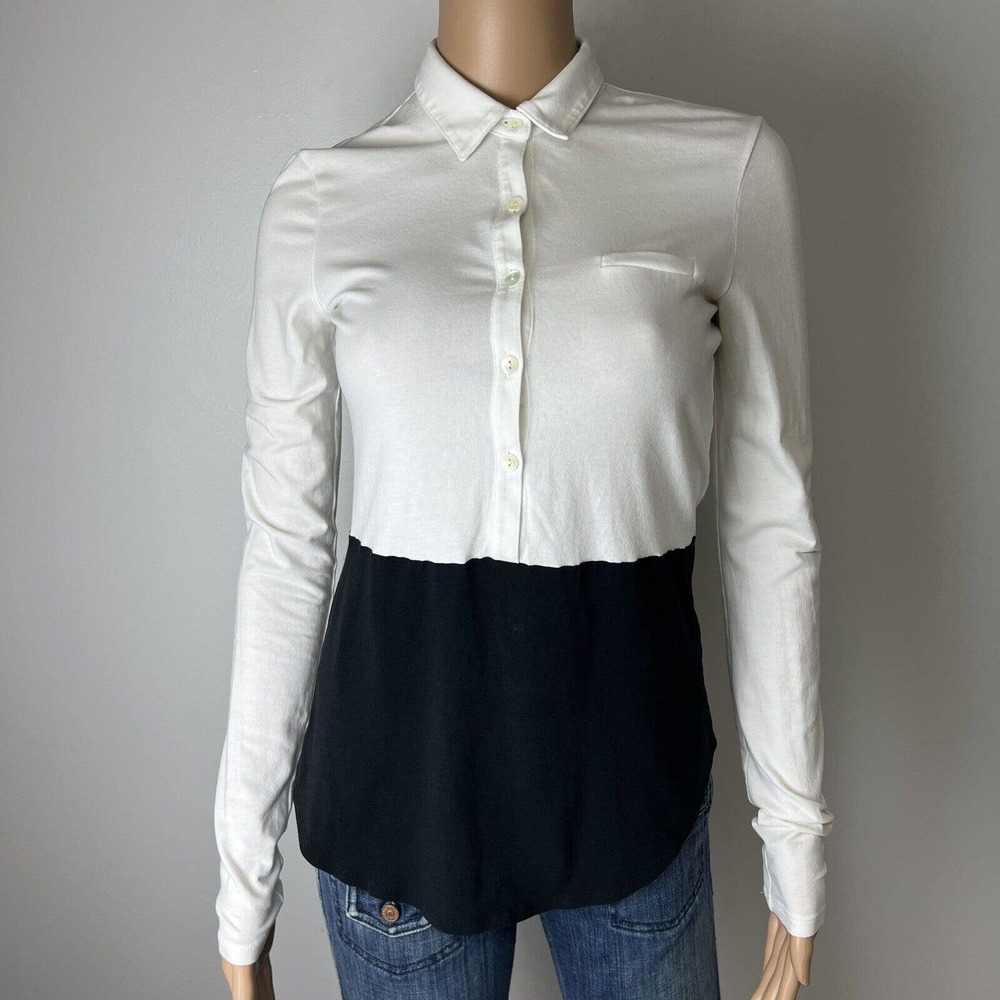 Theory Black White Long Sleeve Minimalist Basic Button Up Shirt